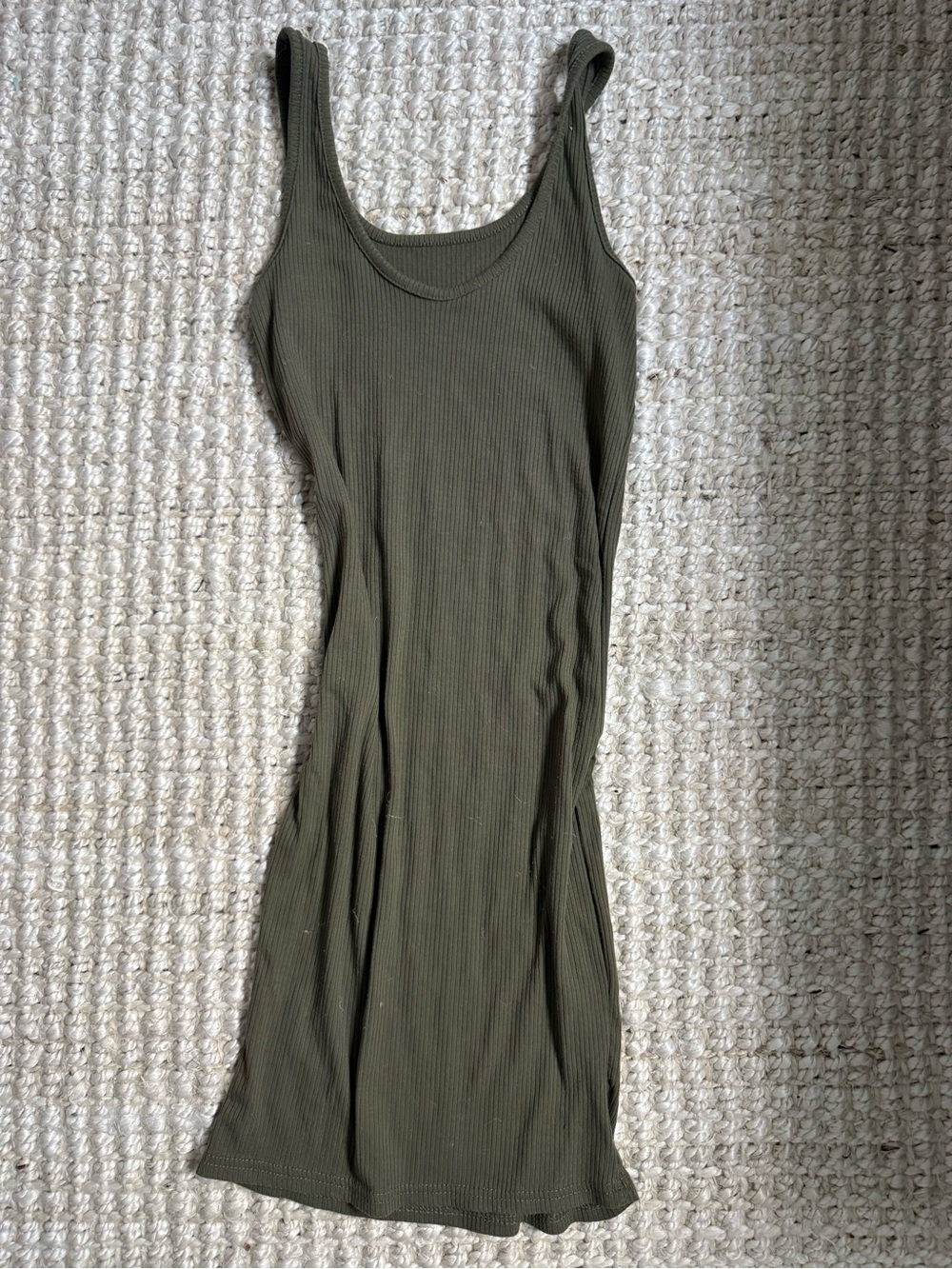 Ribbed Tank Dress in Olive Green